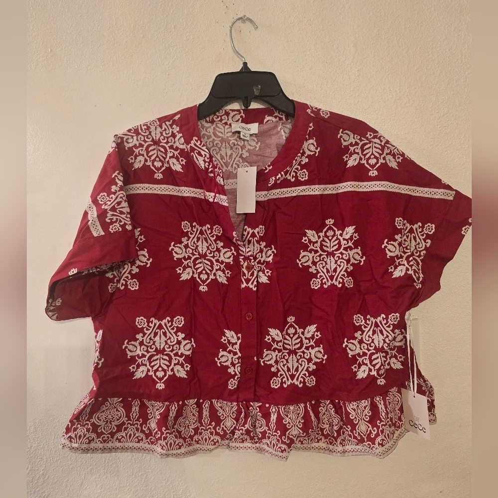 CeCe Rio Red Cropped Top Size Extra Large